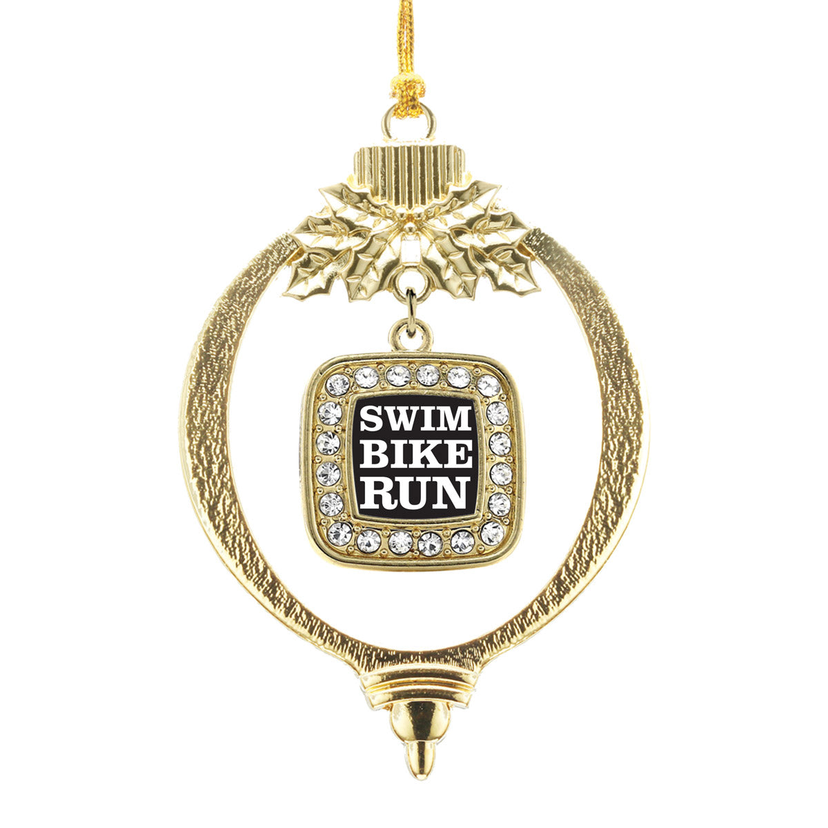 Gold The Triathletes Square Charm Holiday Ornament