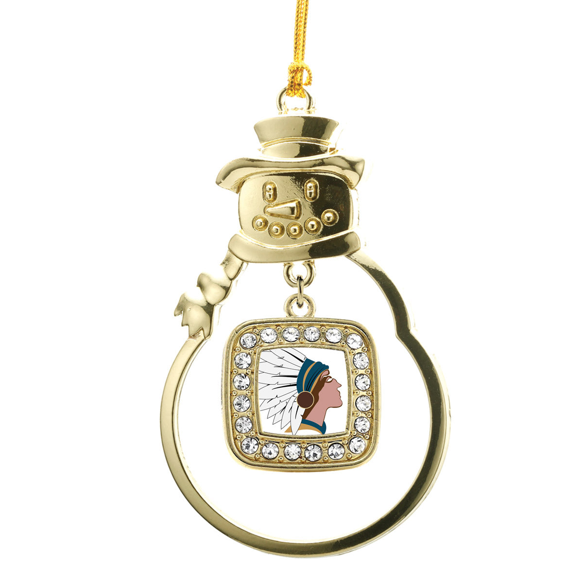Gold Native American Square Charm Snowman Ornament