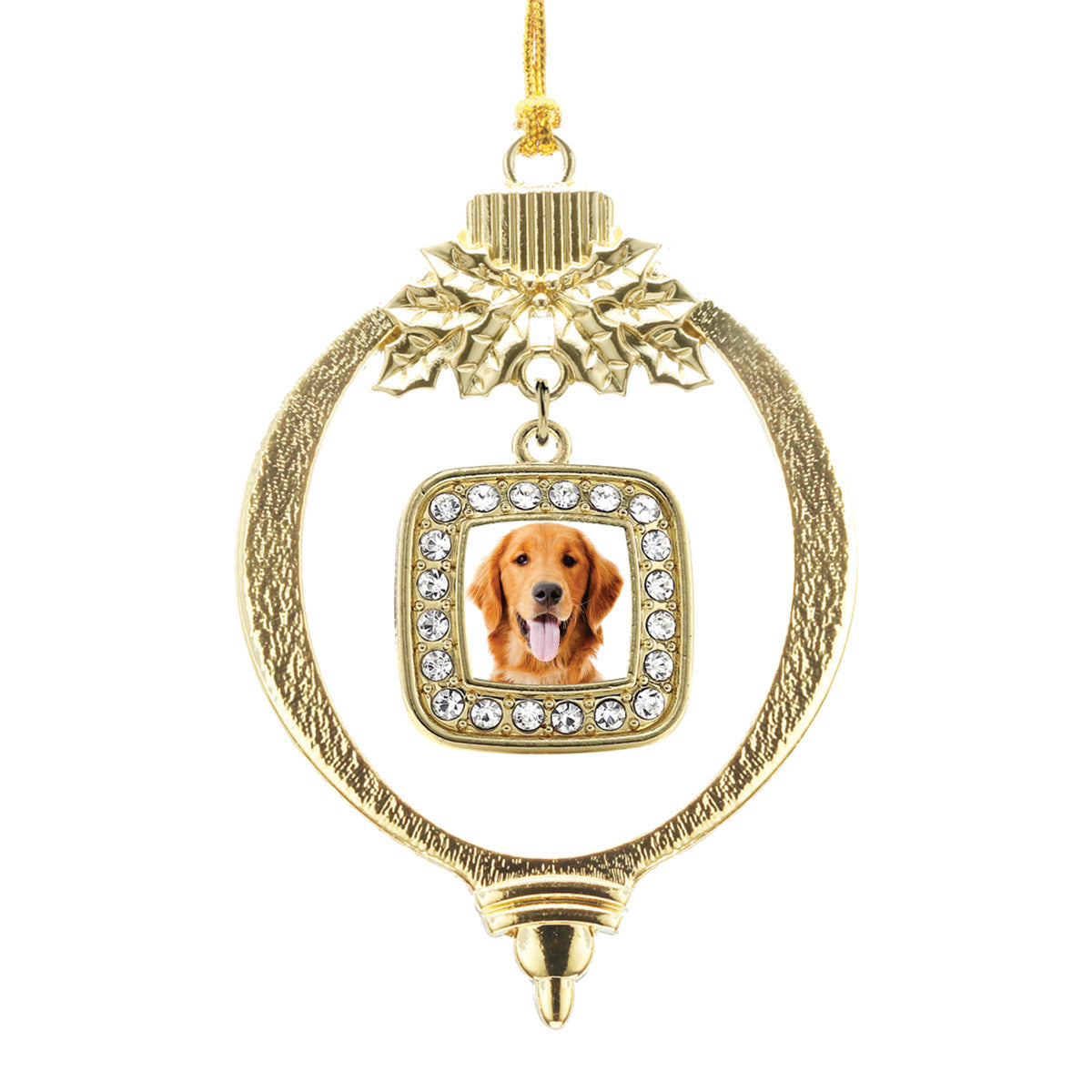 Gold The Golden Retriever Square Charm Holiday Ornament