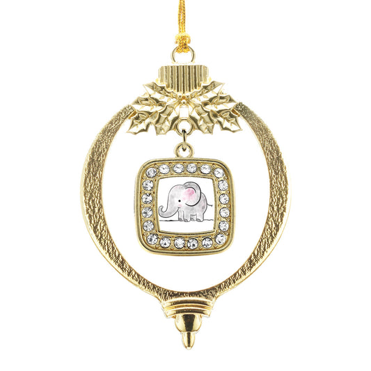 Gold Baby Elephant Square Charm Holiday Ornament
