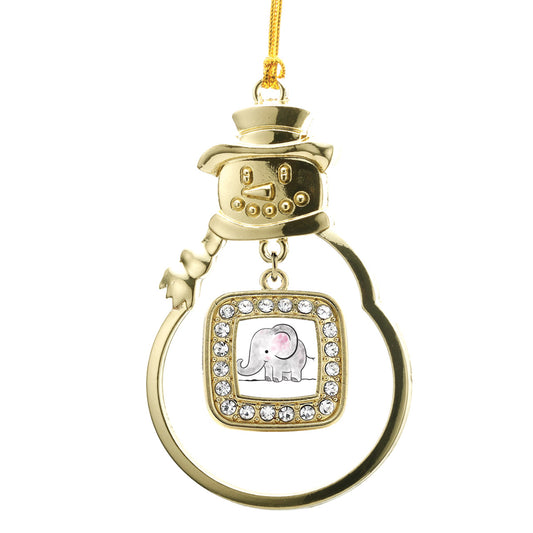 Gold Baby Elephant Square Charm Snowman Ornament