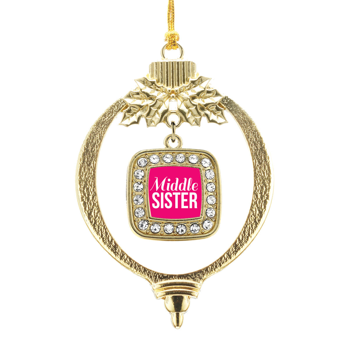Gold Middle Sister Square Charm Holiday Ornament