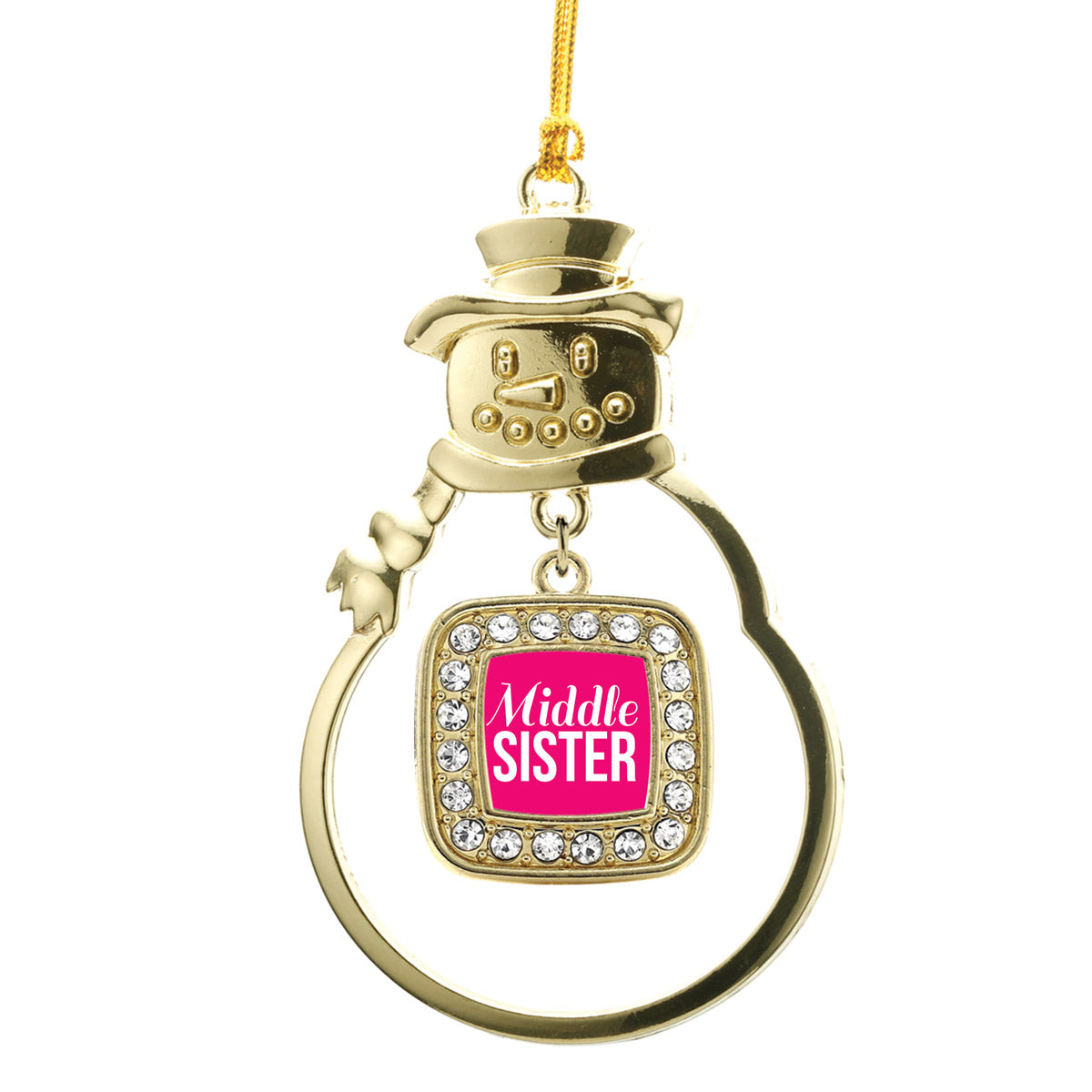 Gold Middle Sister Square Charm Snowman Ornament