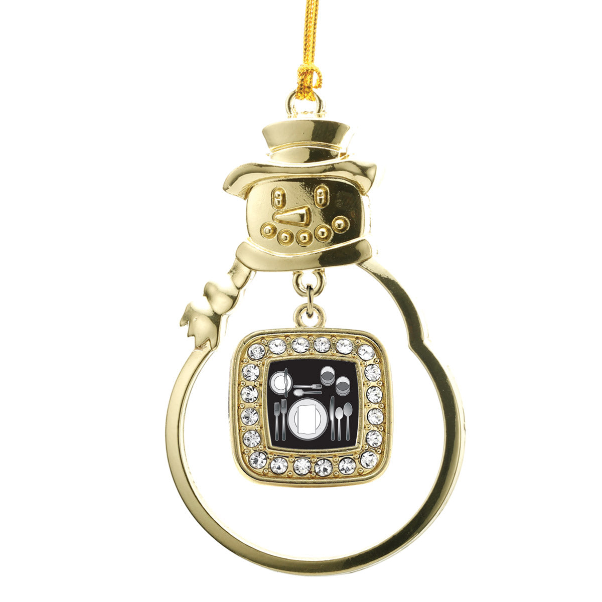 Gold Table Set Square Charm Snowman Ornament