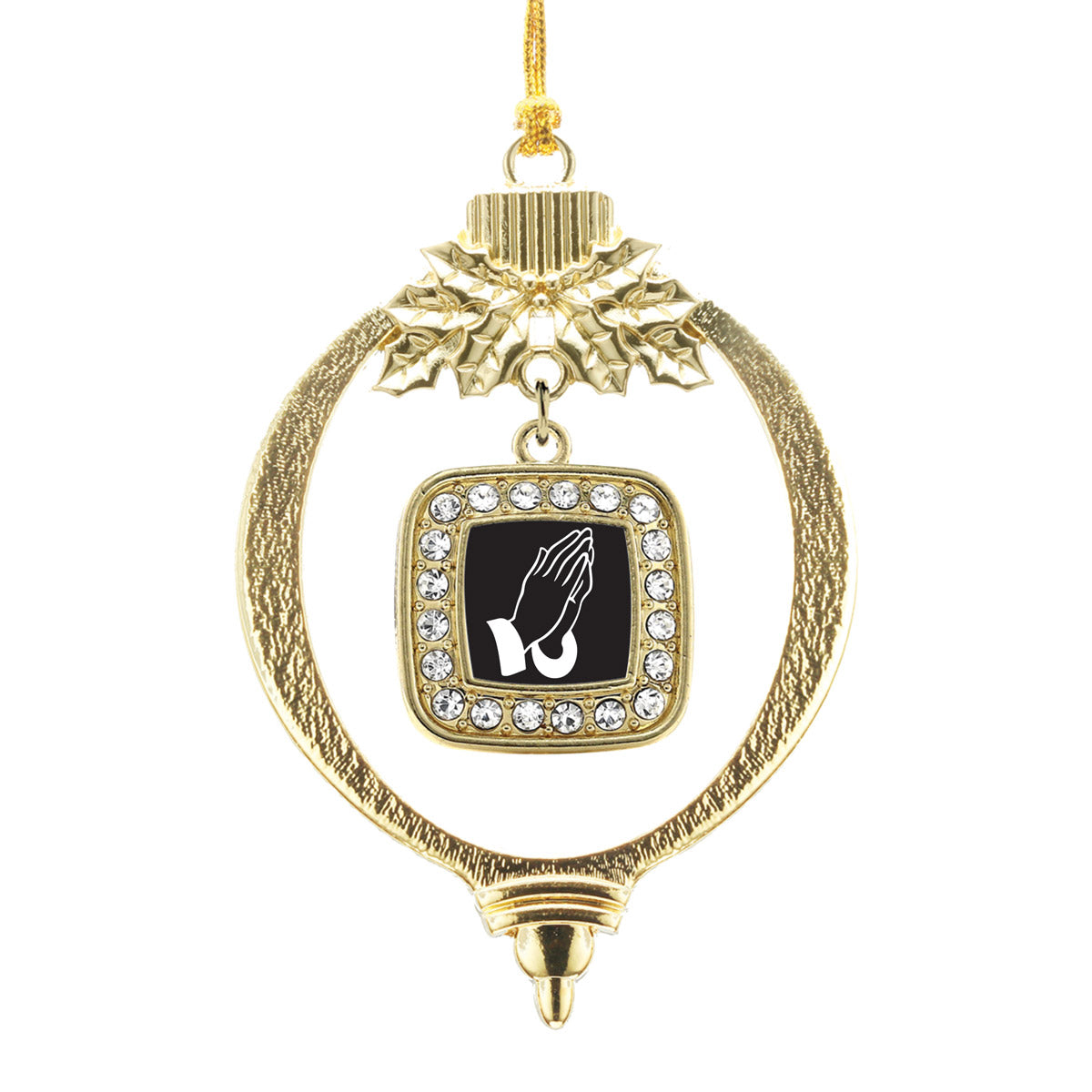 Gold Praying Hands Square Charm Holiday Ornament