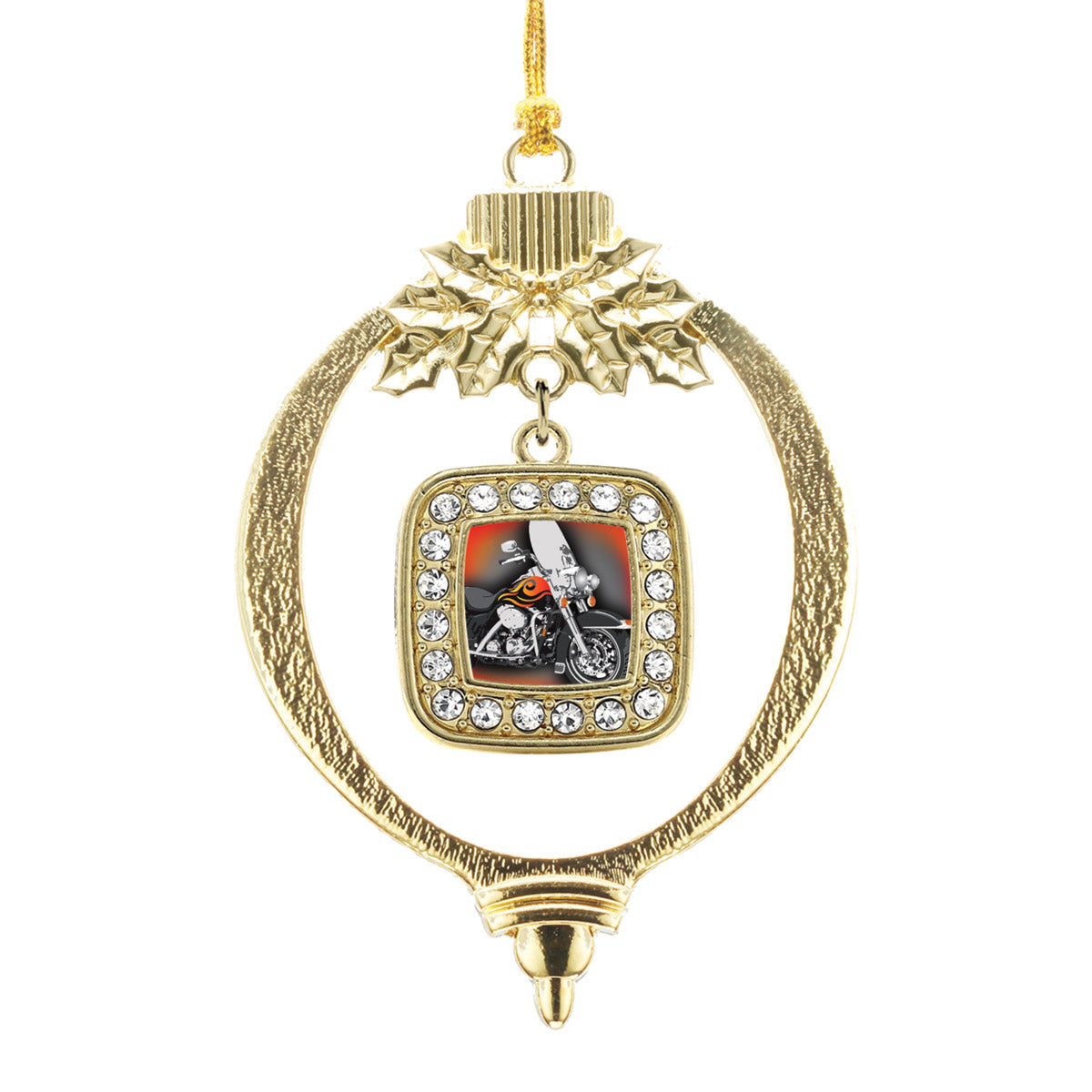 Gold Motorcycle Lovers Square Charm Holiday Ornament