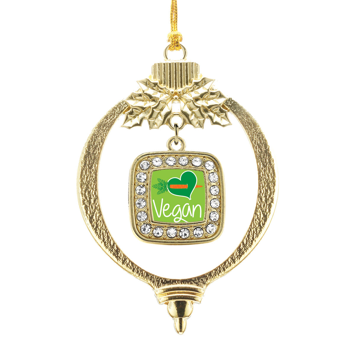 Gold Vegan Square Charm Holiday Ornament