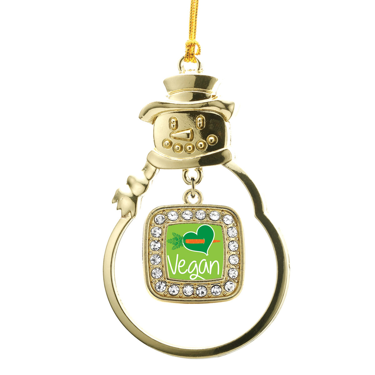 Gold Vegan Square Charm Snowman Ornament