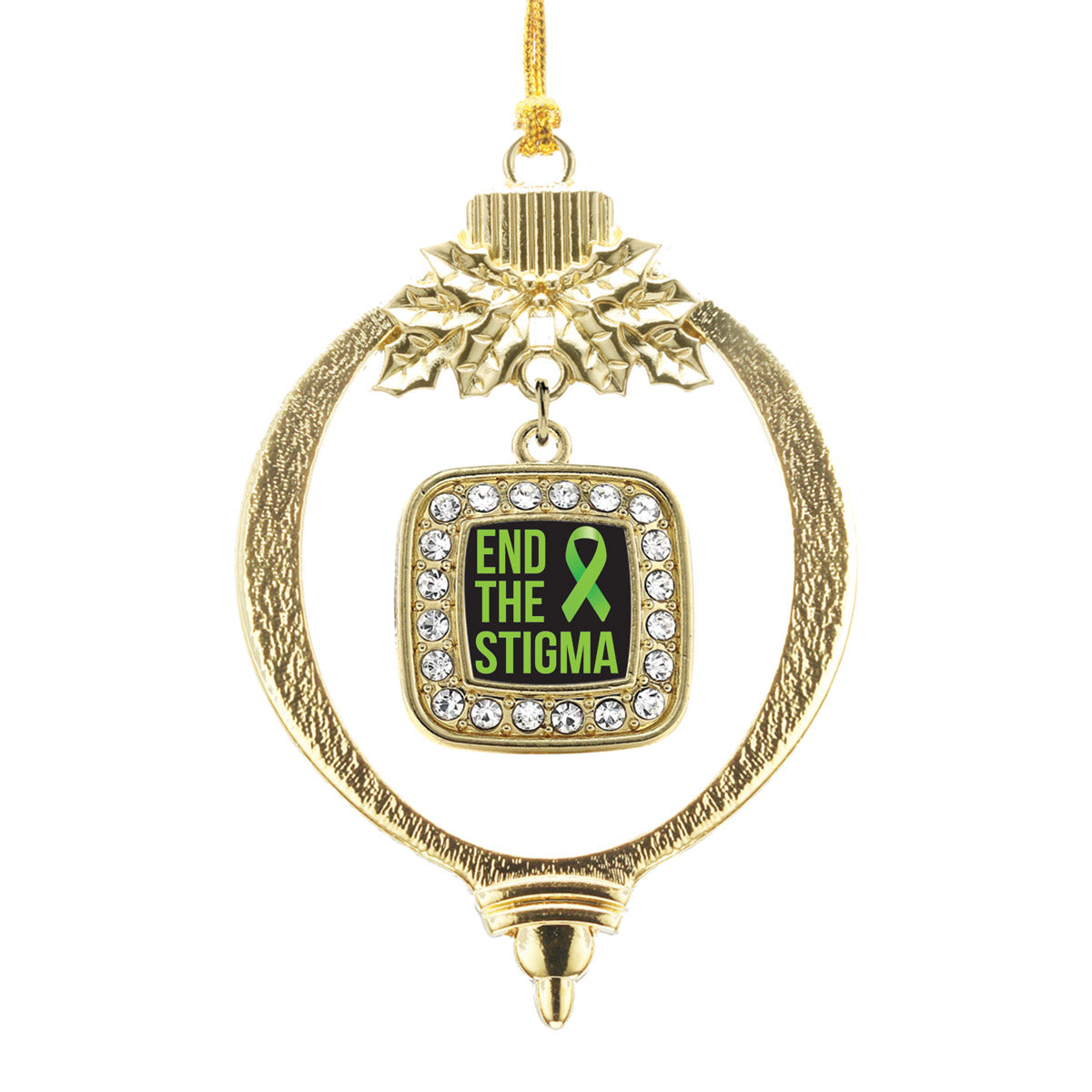 Gold Mental Health Awareness Square Charm Holiday Ornament