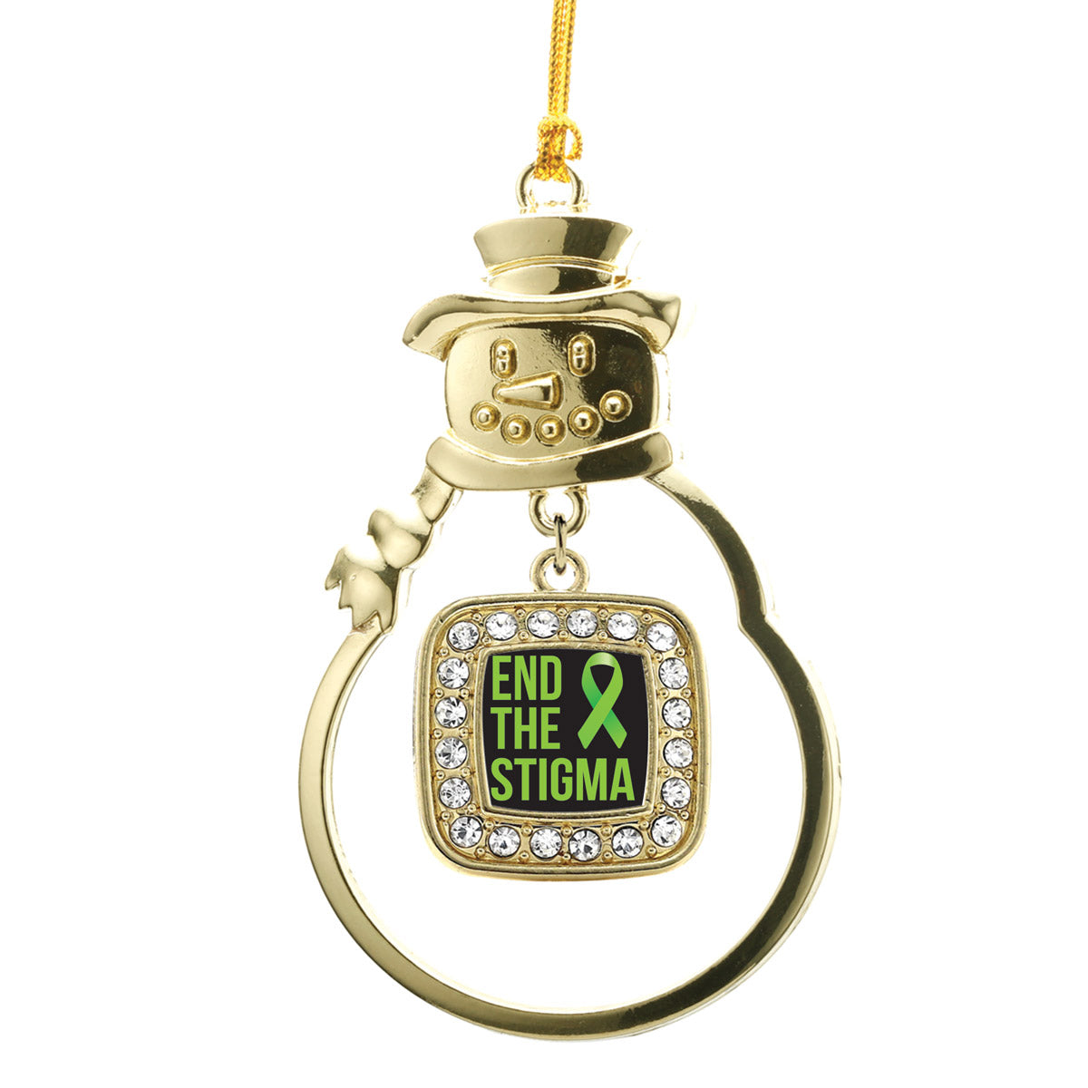 Gold Mental Health Awareness Square Charm Snowman Ornament