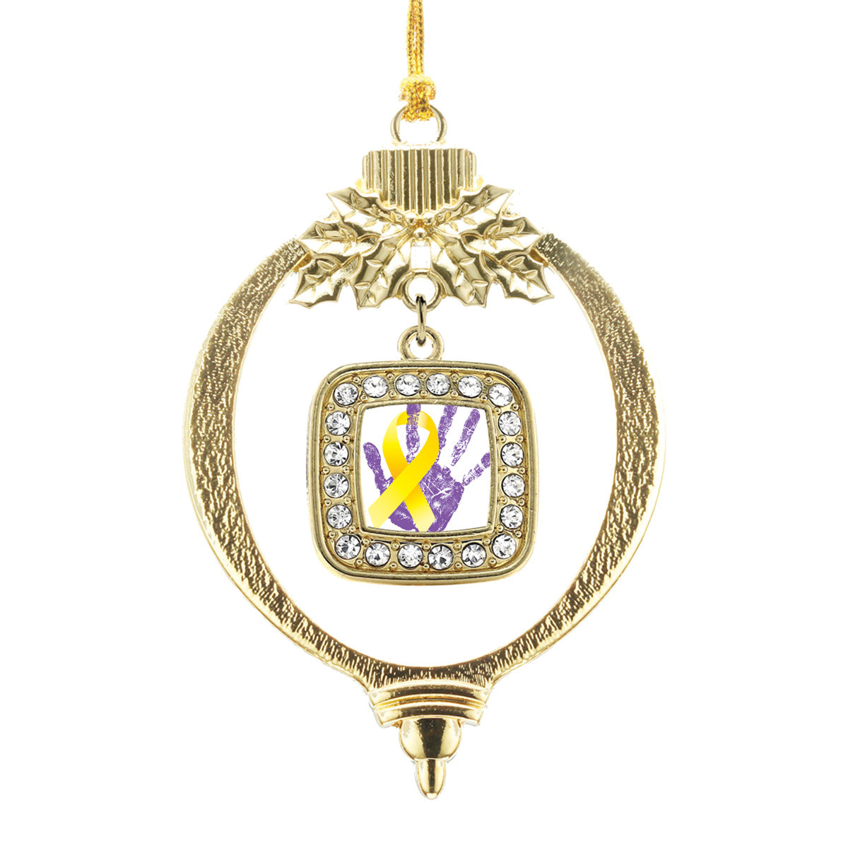 Gold Neuroblastoma Square Charm Holiday Ornament