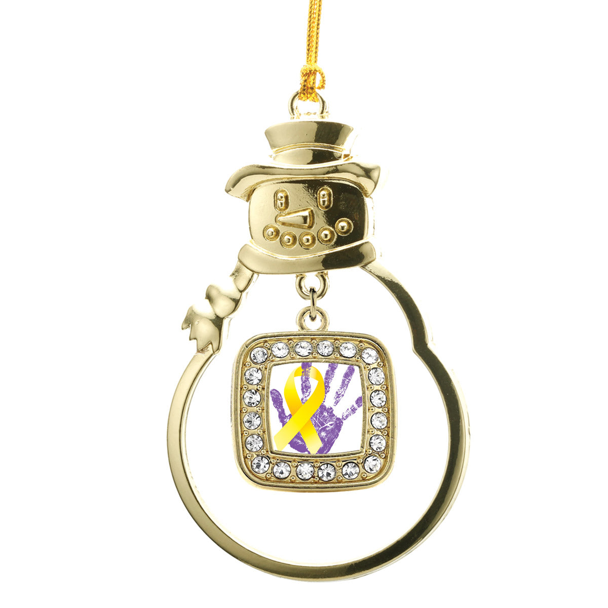 Gold Neuroblastoma Square Charm Snowman Ornament