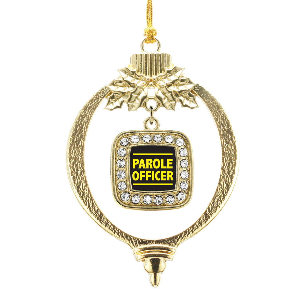 Gold Parole Officer Square Charm Holiday Ornament