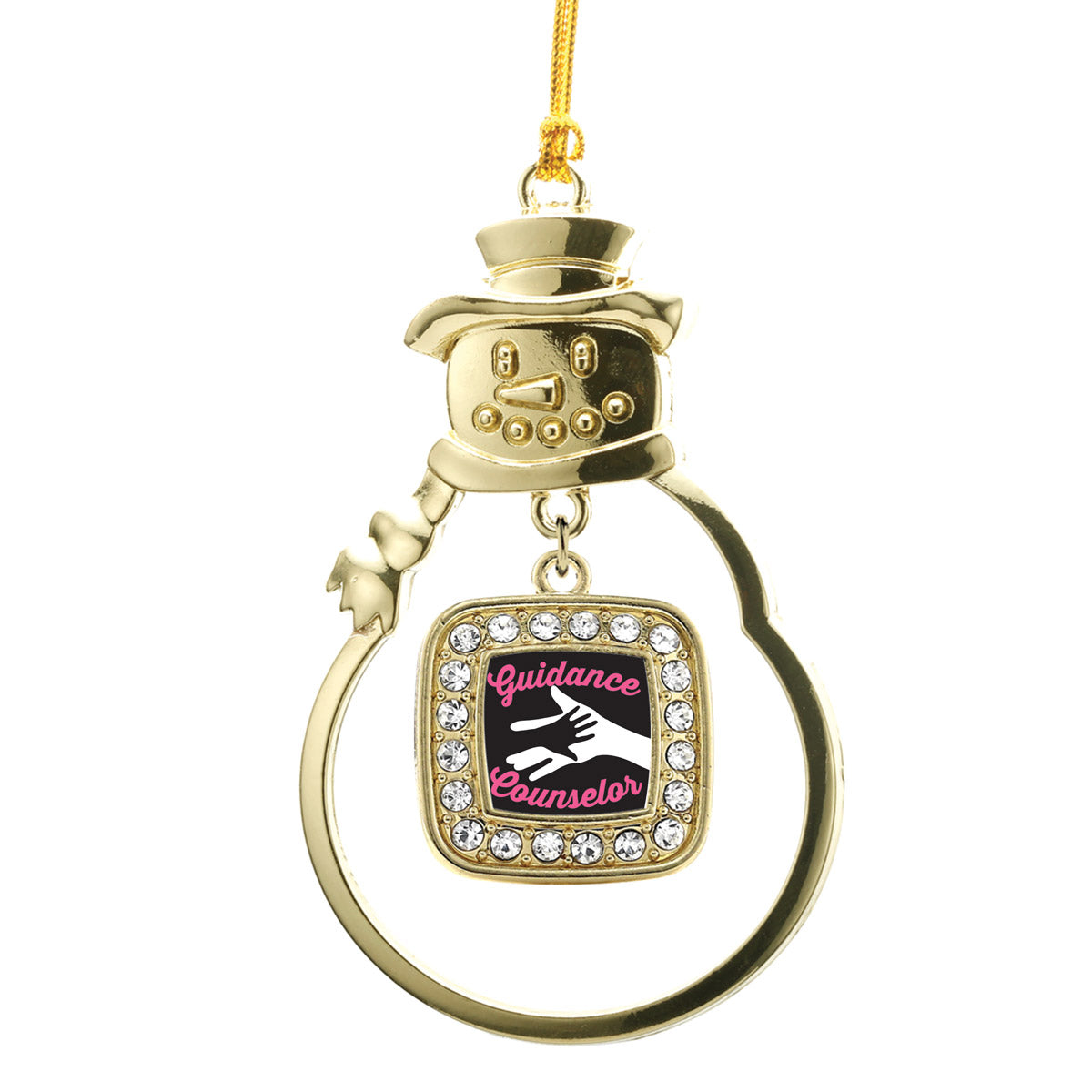 Gold Guidance Counselor Square Charm Snowman Ornament