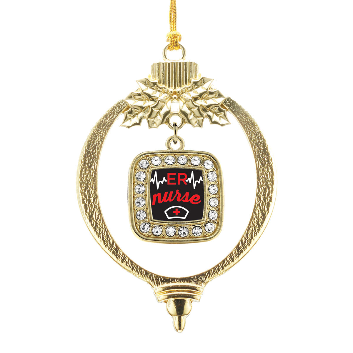 Gold ER Nurse Square Charm Holiday Ornament