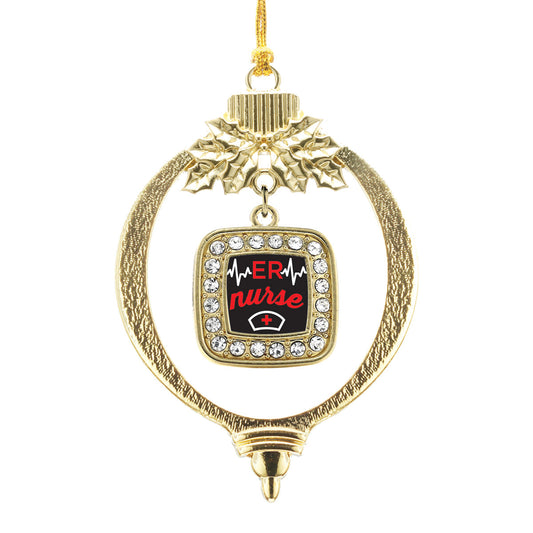Gold ER Nurse Square Charm Holiday Ornament