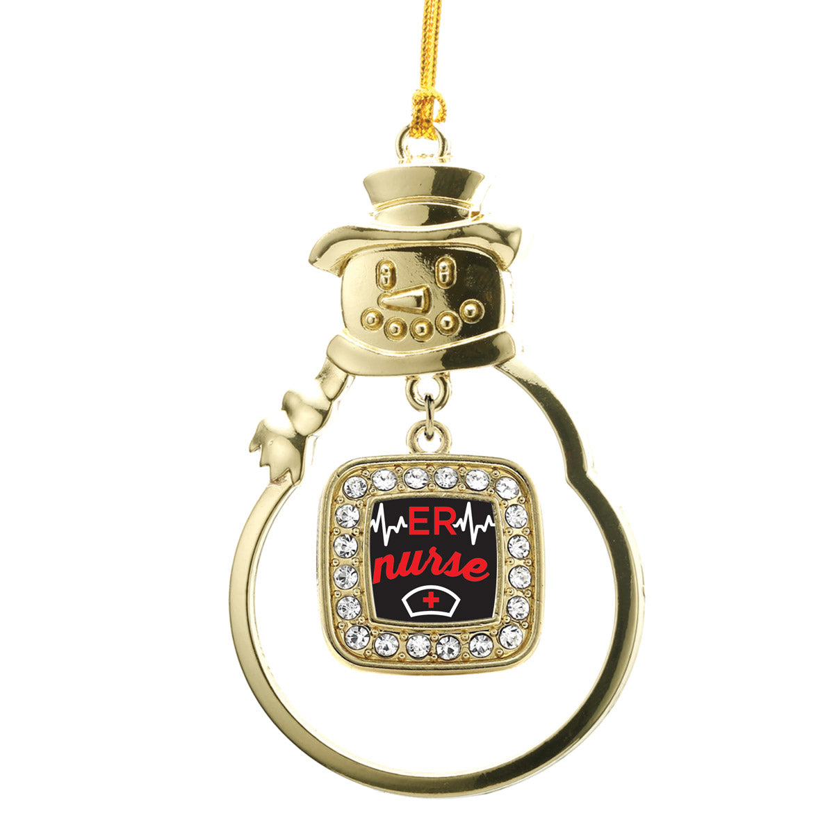 Gold ER Nurse Square Charm Snowman Ornament