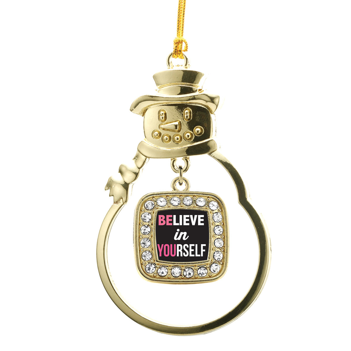 Gold Believe in Yourself Square Charm Snowman Ornament