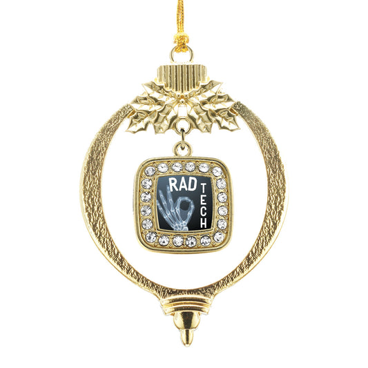 Gold Rad Tech Square Charm Holiday Ornament