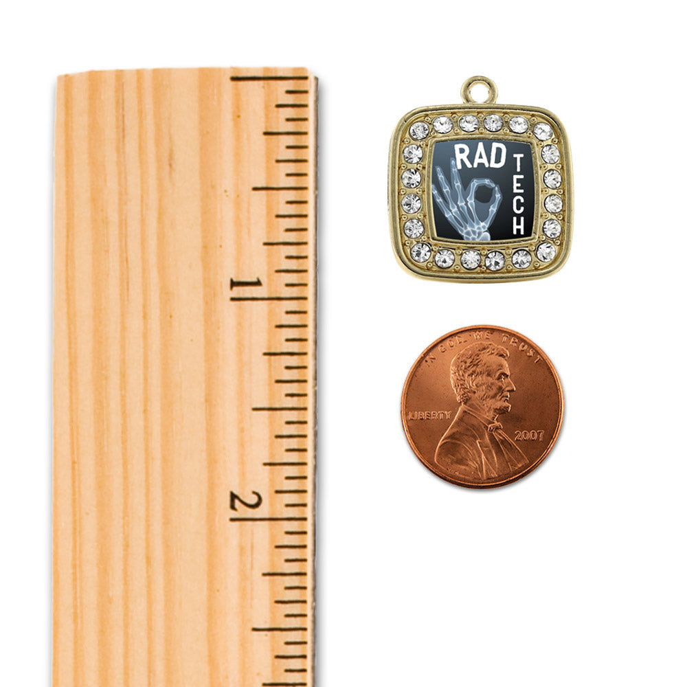 Gold Rad Tech Square Charm Holiday Ornament