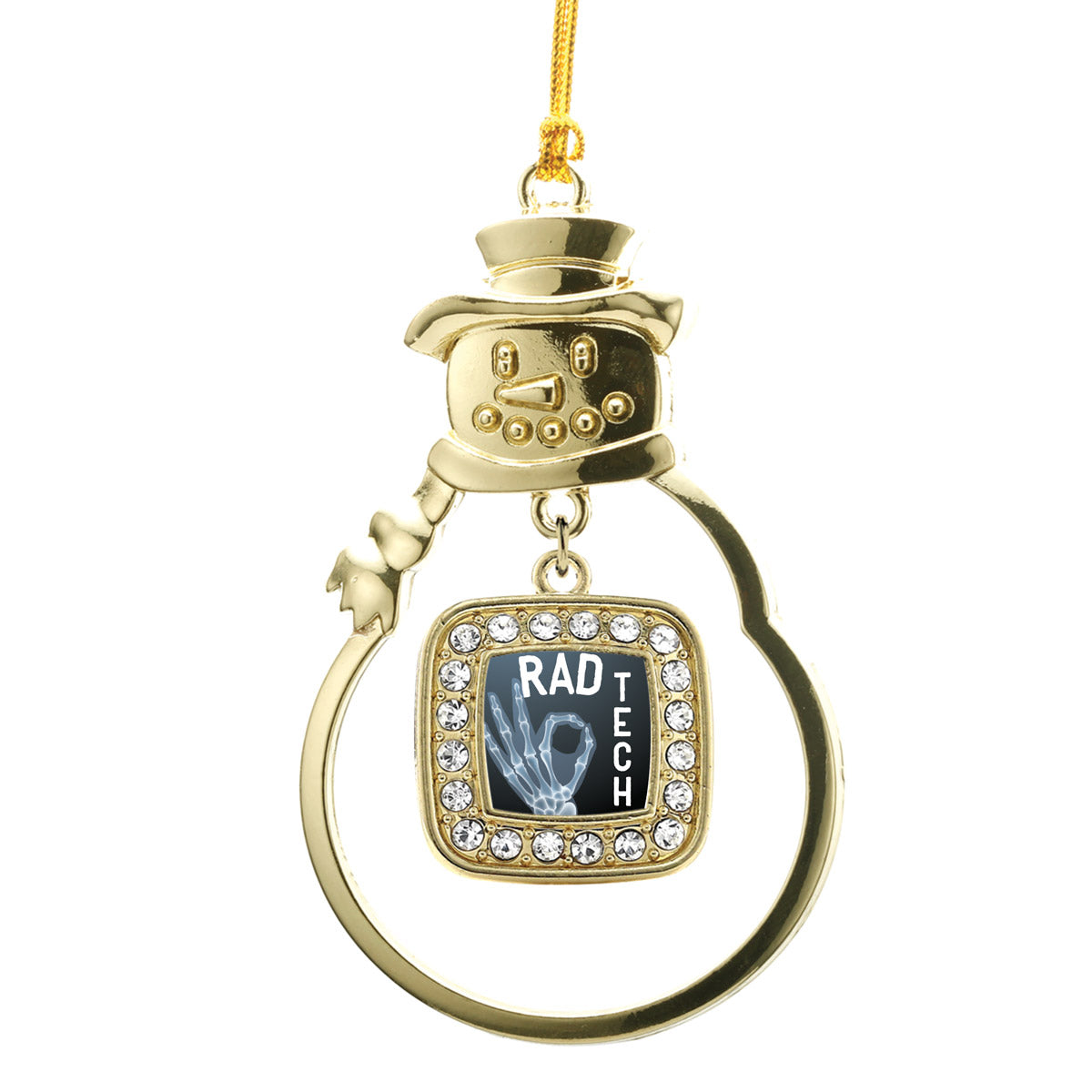 Gold Rad Tech Square Charm Snowman Ornament