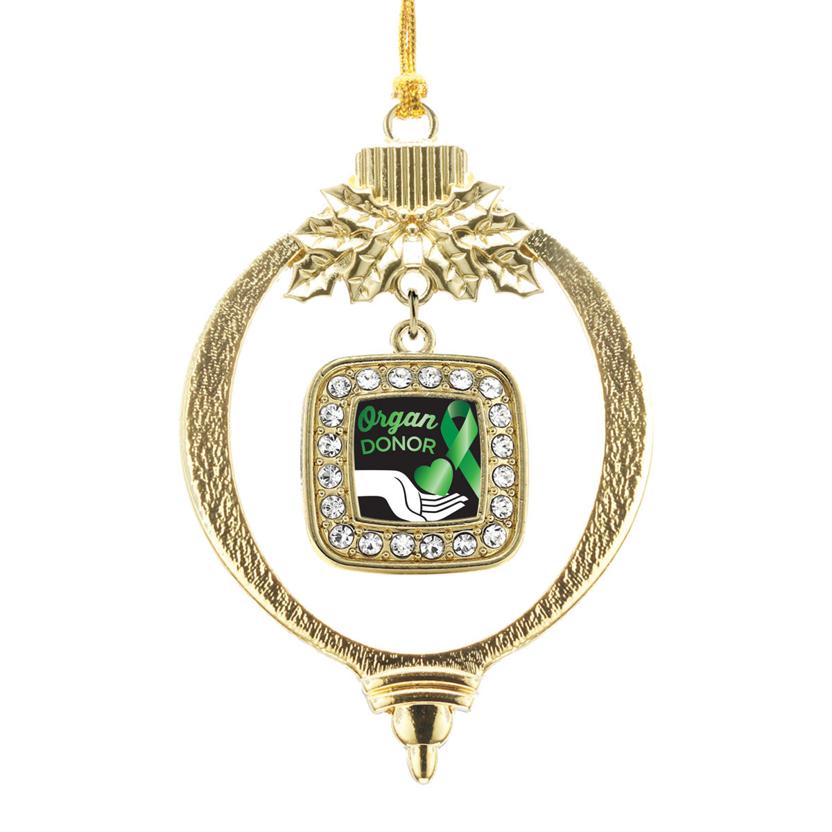 Gold Organ Donor Square Charm Holiday Ornament