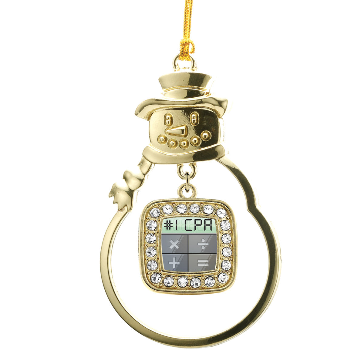 Gold #1 CPA Square Charm Snowman Ornament