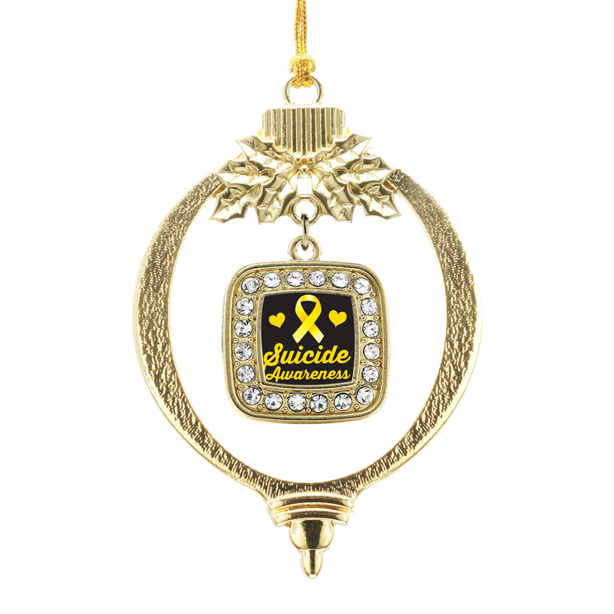 Gold Suicide Awareness Square Charm Holiday Ornament