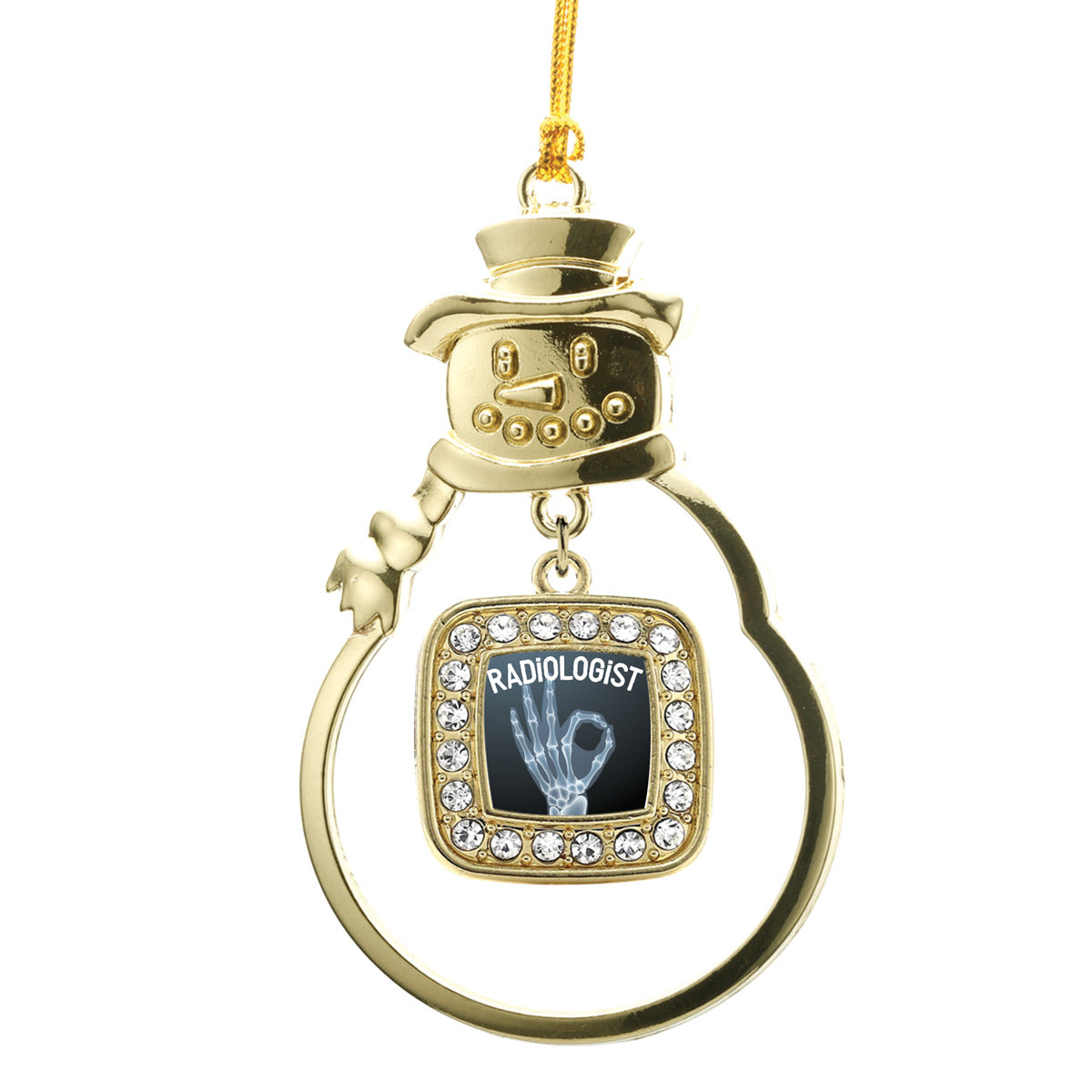 Gold Radiologist Square Charm Snowman Ornament