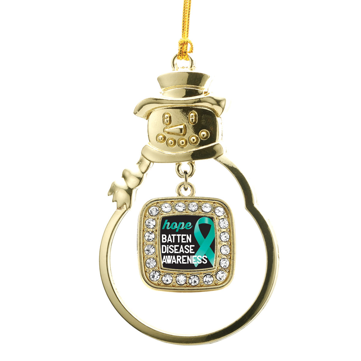Gold Batten Disease Square Charm Snowman Ornament
