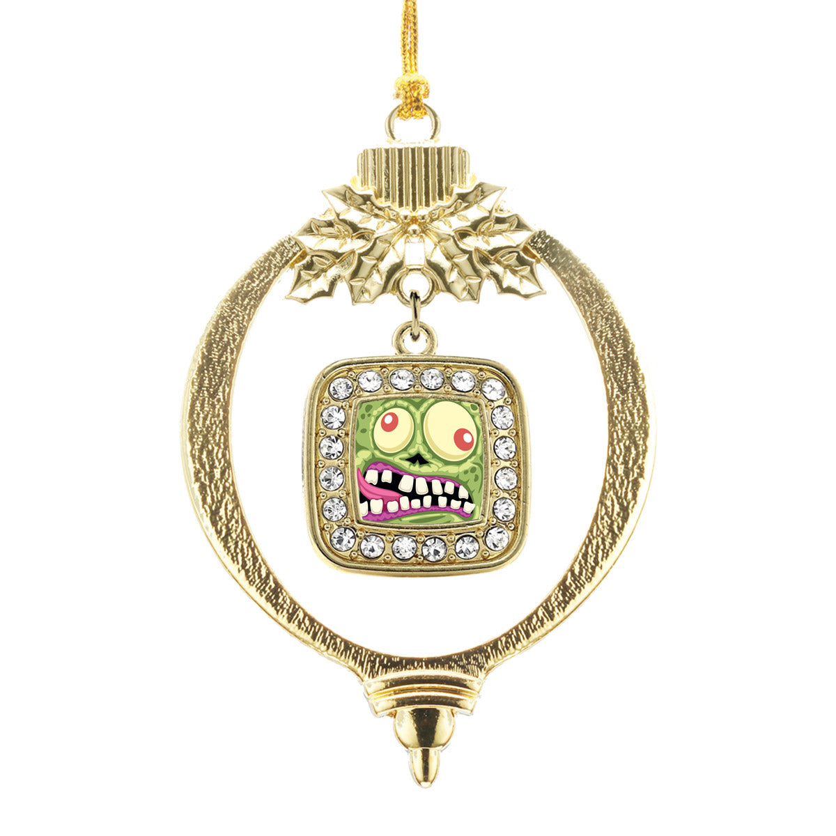 Gold Hungry Zombie Square Charm Holiday Ornament