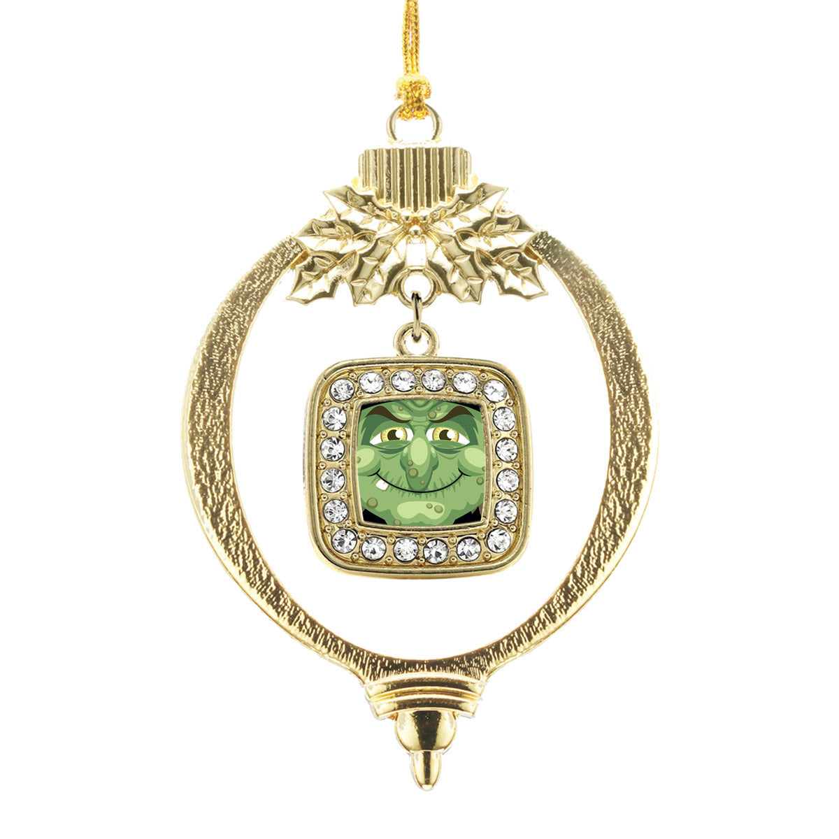 Gold Witty Witch Square Charm Holiday Ornament