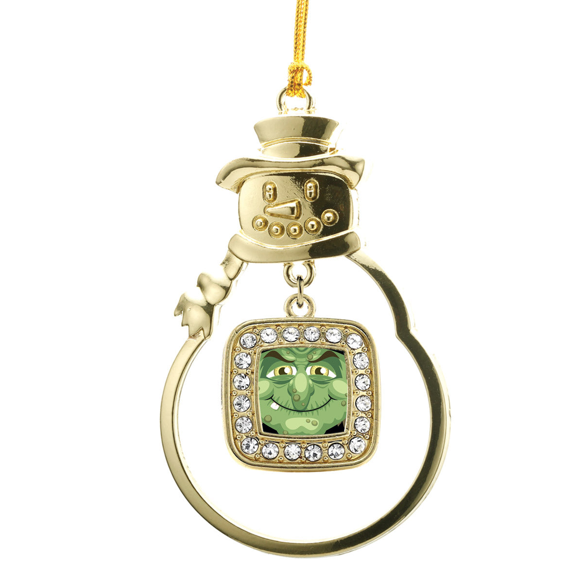 Gold Witty Witch Square Charm Snowman Ornament