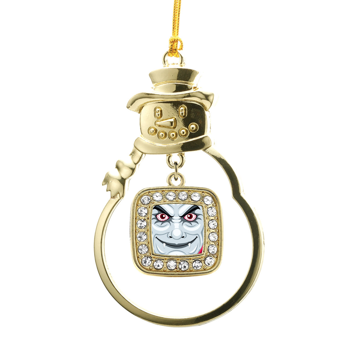Gold Thirsty Vampire Square Charm Snowman Ornament