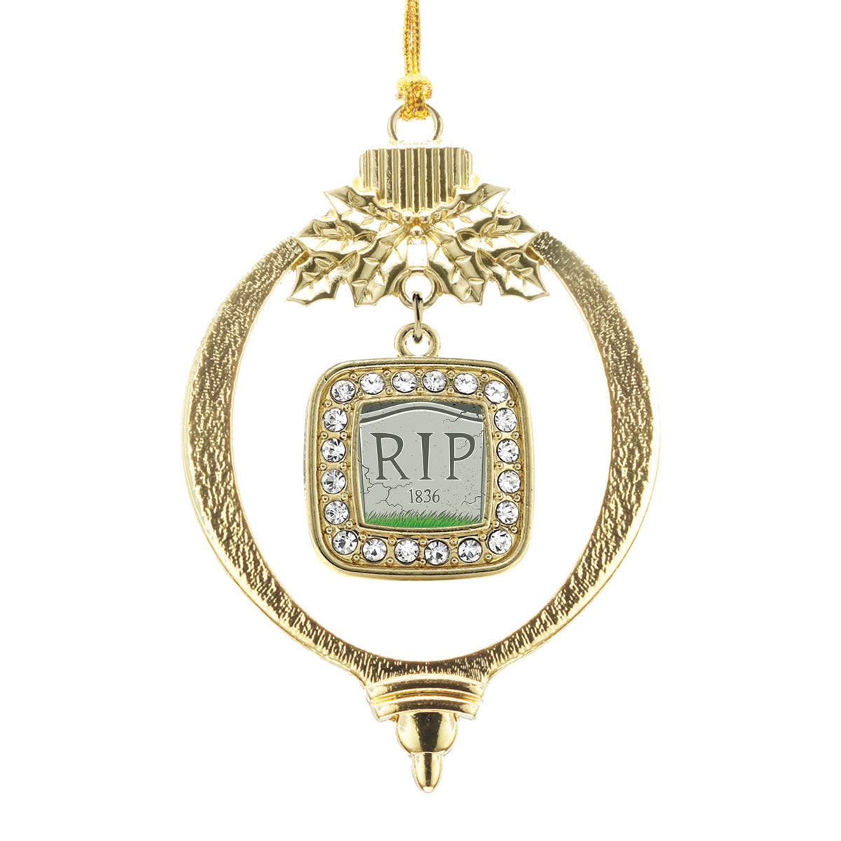 Gold Tomb Stone Square Charm Holiday Ornament