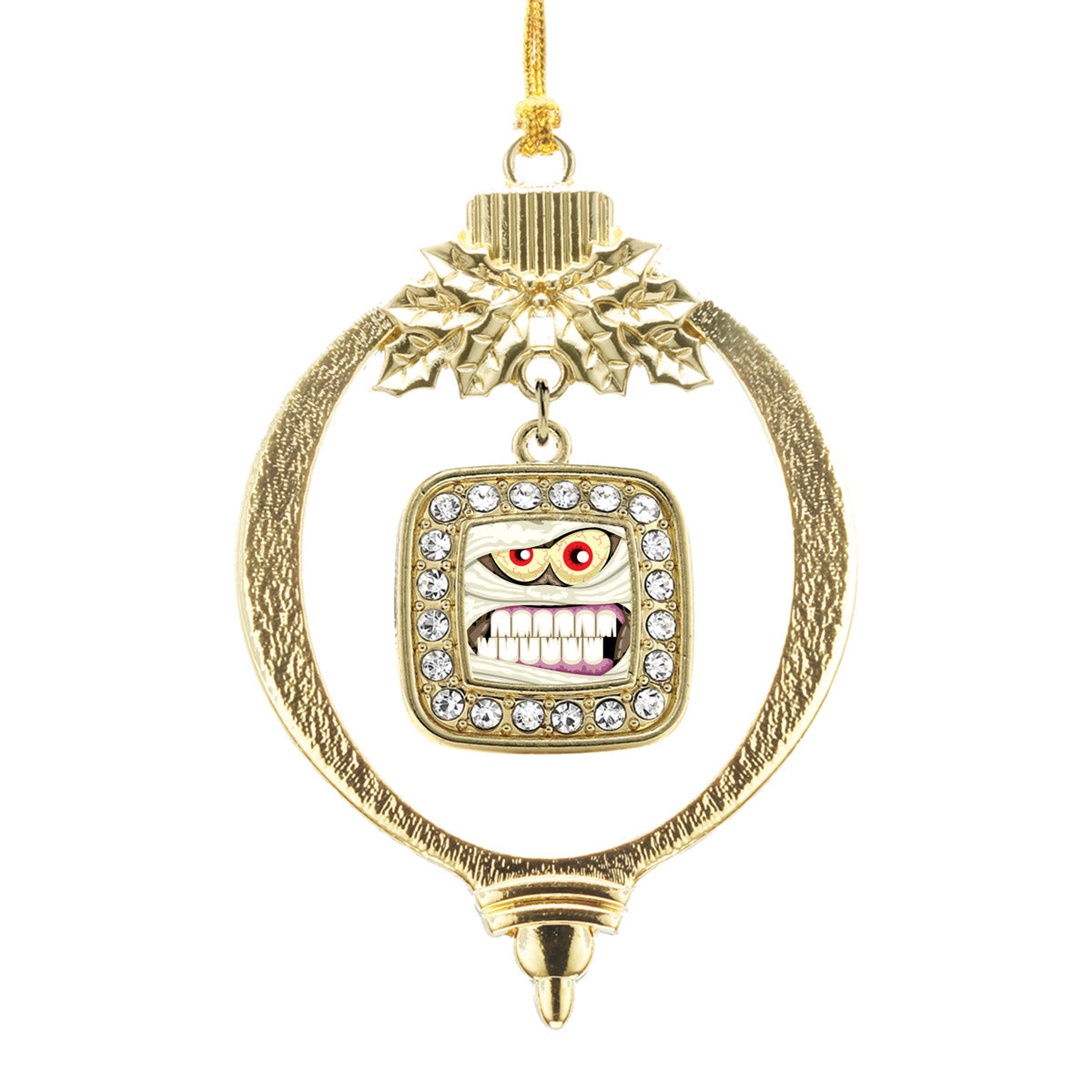Gold Angry Mummy Square Charm Holiday Ornament