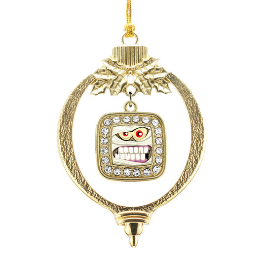 Gold Angry Mummy Square Charm Holiday Ornament