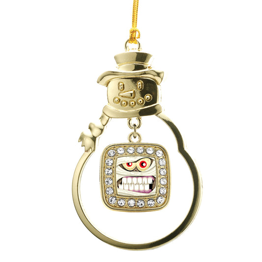 Gold Angry Mummy Square Charm Snowman Ornament