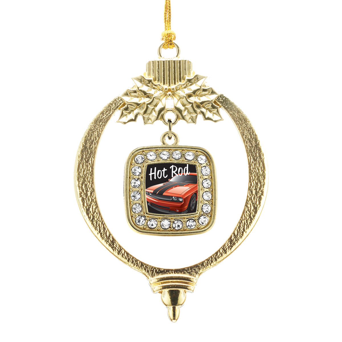 Gold Hot Rod Square Charm Holiday Ornament