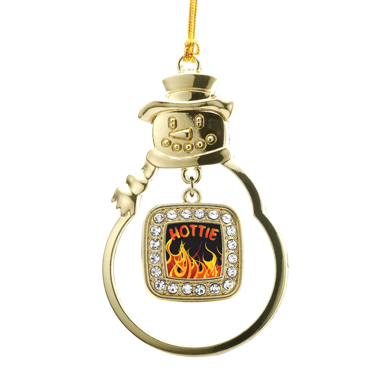 Gold Hottie Square Charm Snowman Ornament