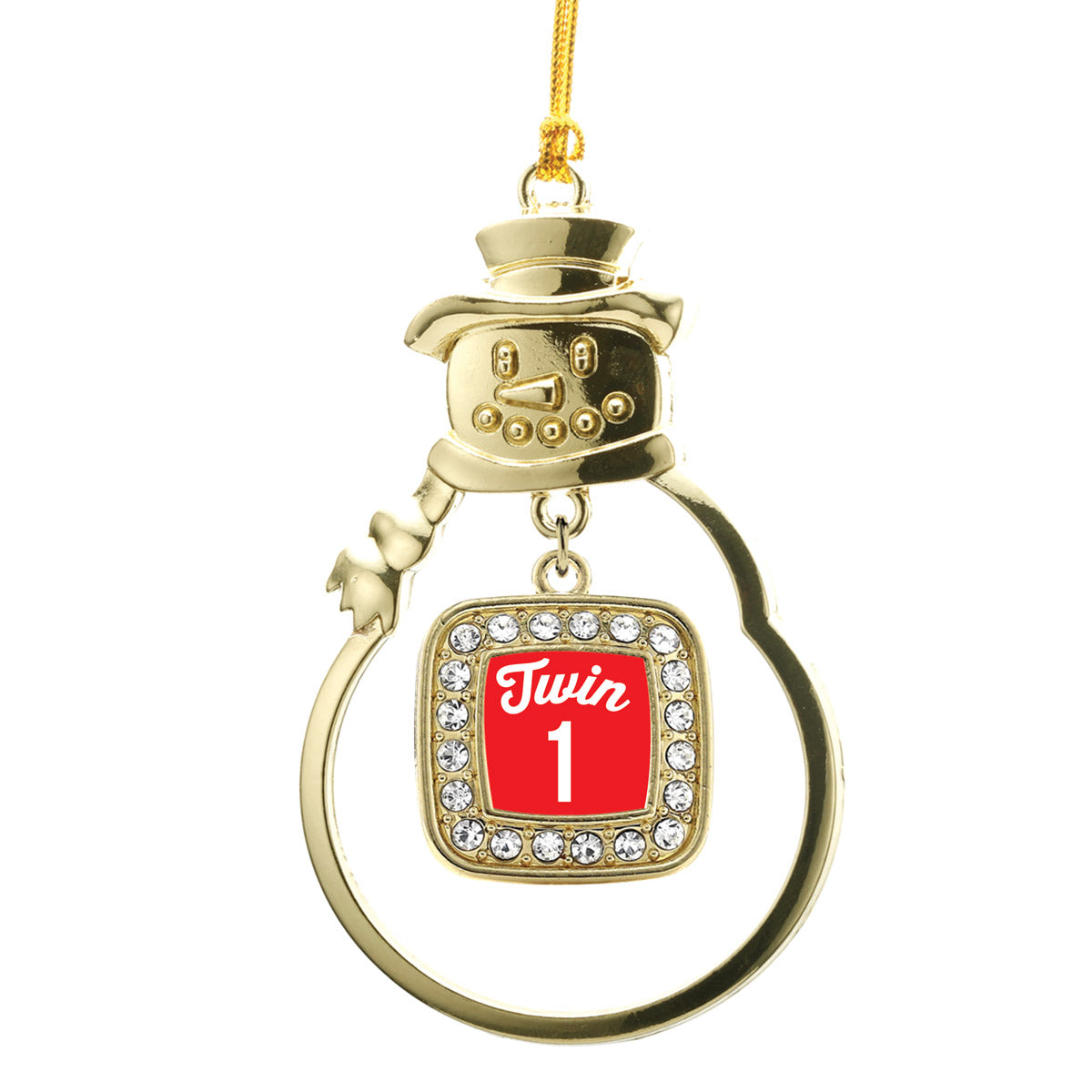 Gold Twin One Square Charm Snowman Ornament
