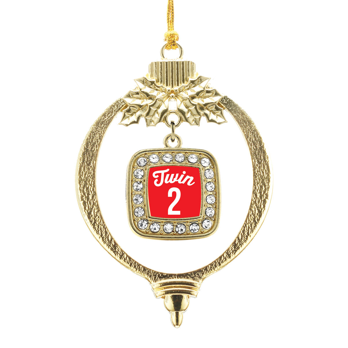 Gold Twin Two Square Charm Holiday Ornament
