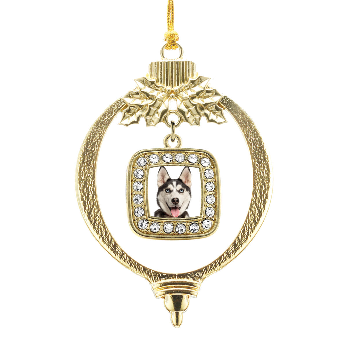 Gold Siberian Husky Square Charm Holiday Ornament