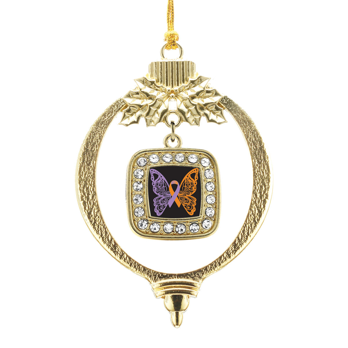 Gold Psoriasis Awareness Butterfly Square Charm Holiday Ornament