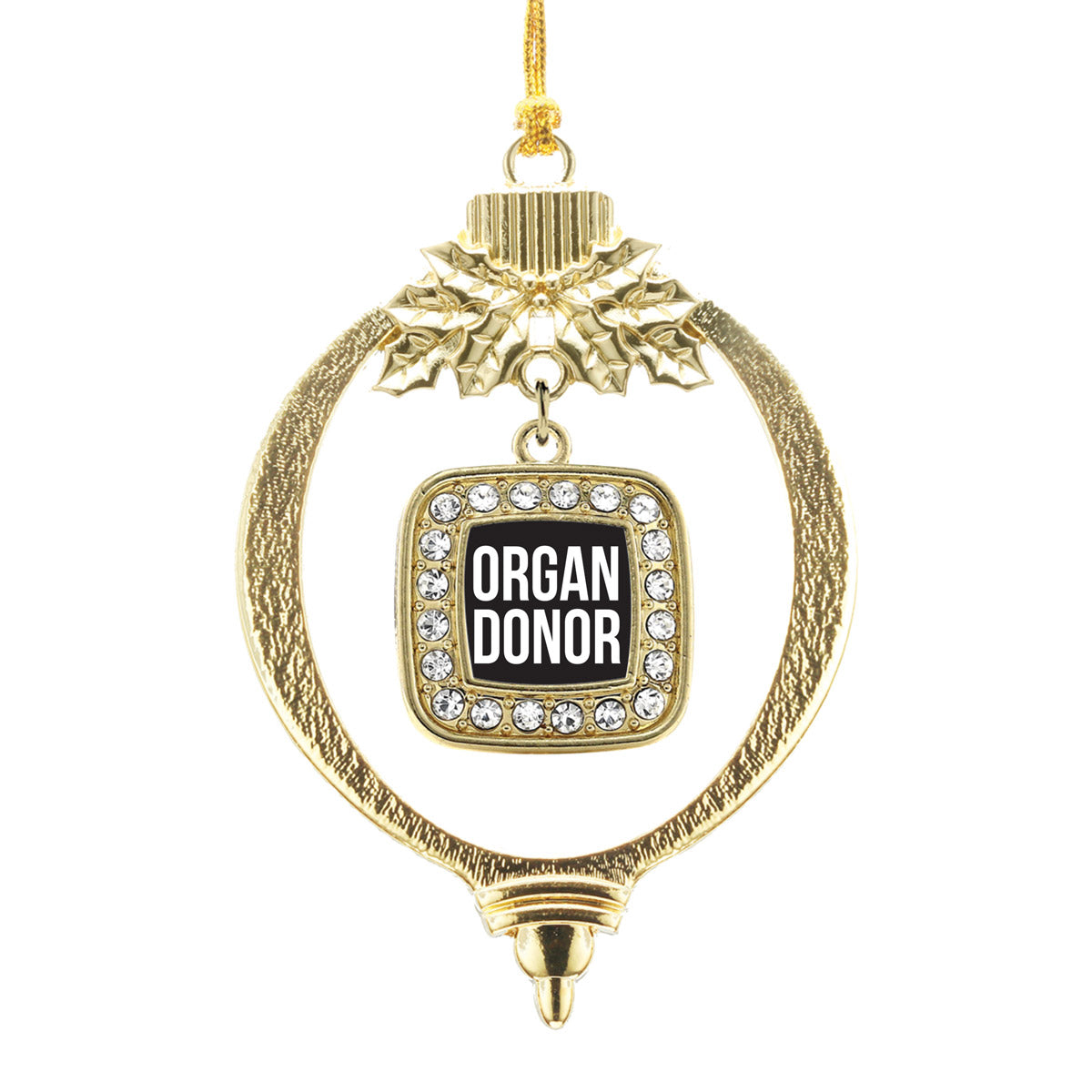 Gold Organ Donor Black Square Charm Holiday Ornament