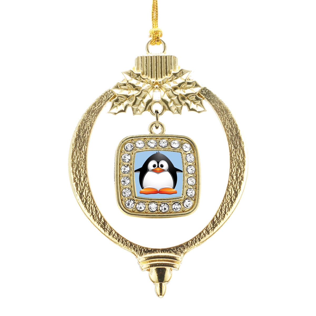 Gold Penguin Square Charm Holiday Ornament