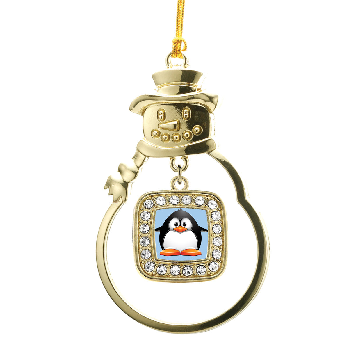 Gold Penguin Square Charm Snowman Ornament
