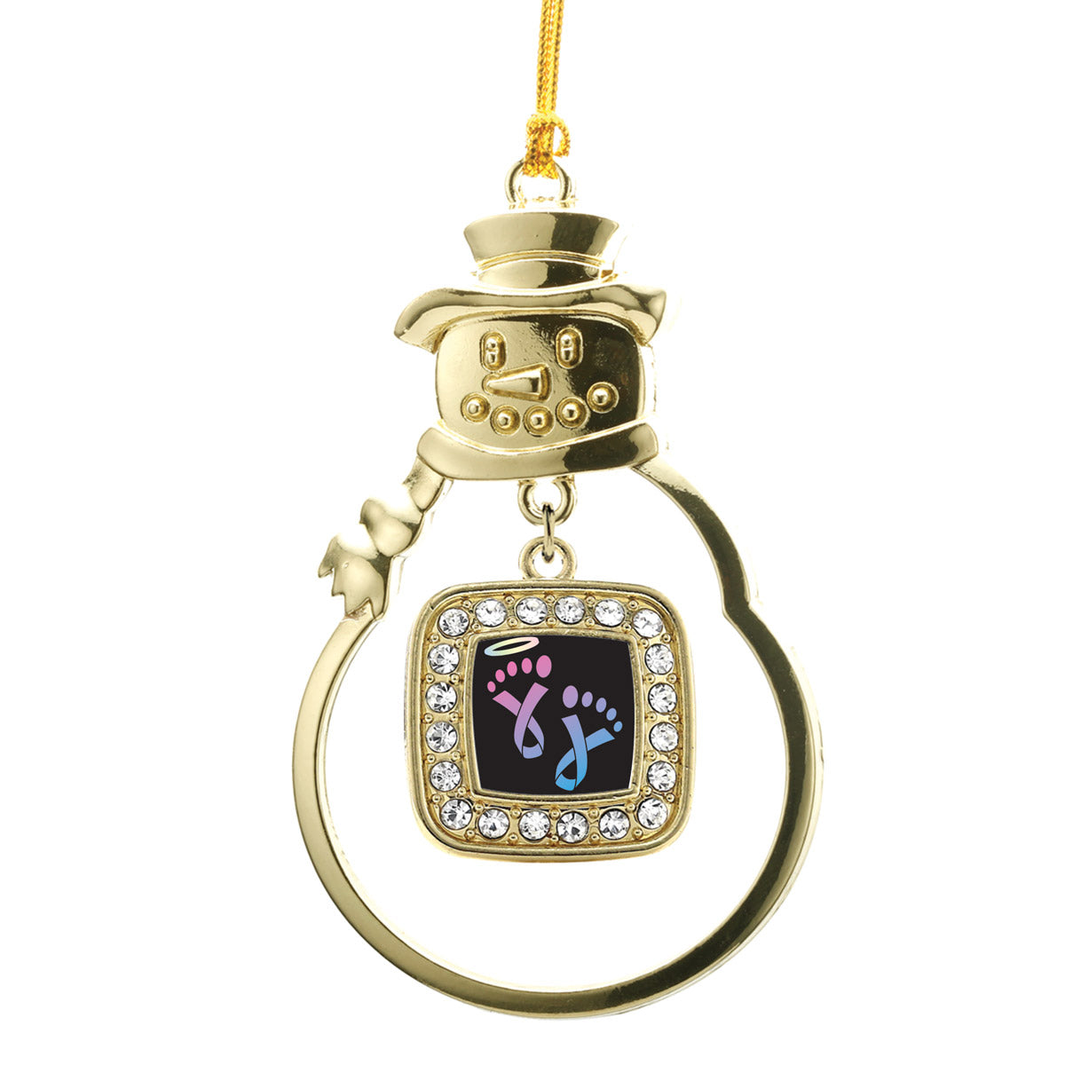 Gold Infancy Loss Square Charm Snowman Ornament