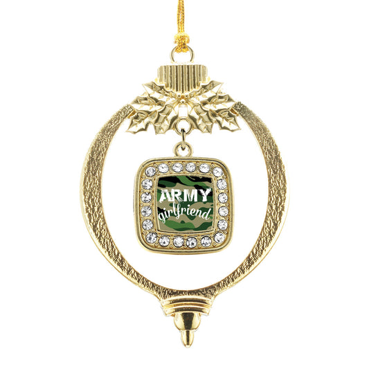 Gold Army Girlfriend Square Charm Holiday Ornament