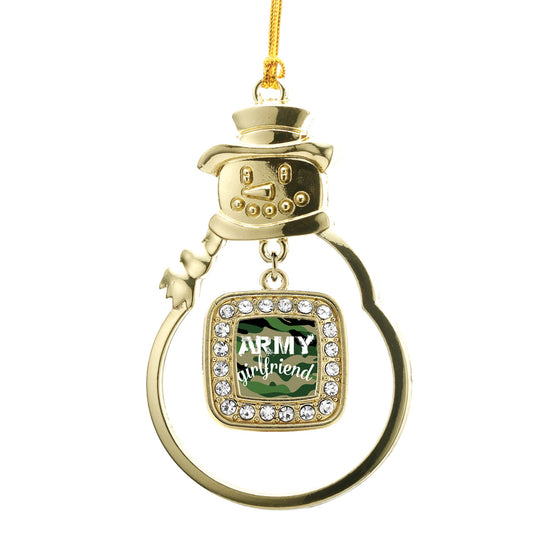 Gold Army Girlfriend Square Charm Snowman Ornament